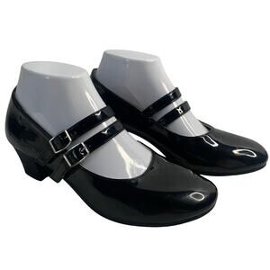 VTG American Eagle Girls Sz 5 Y2K Black Patent Leather Buckle Babydoll Shoes